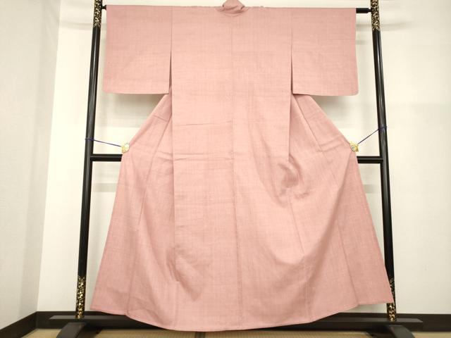 平和屋着物▽本場結城紬 重要無形文化財 単衣 色無地 鴇浅葱色 正絹 逸品 AABG9305ck