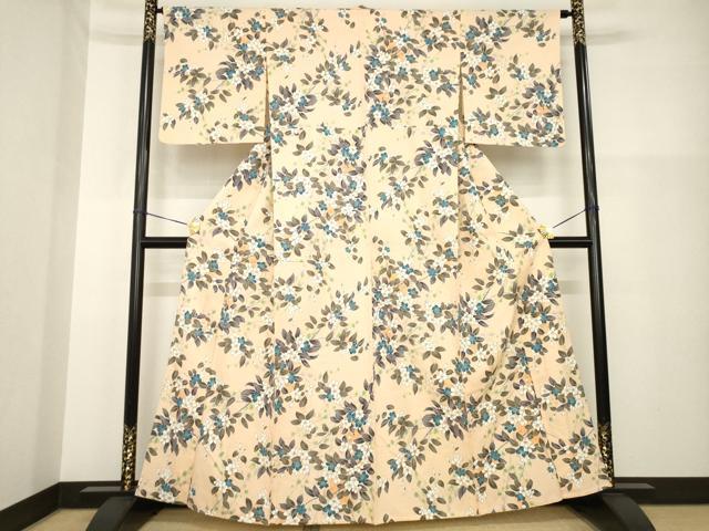平和屋着物▽上質な小紋 単衣 枝花文 正絹 逸品 AABG9306ck