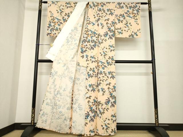 平和屋着物▽上質な小紋 単衣 枝花文 正絹 逸品 AABG9306ck