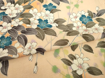 平和屋着物▽上質な小紋 単衣 枝花文 正絹 逸品 AABG9306ck