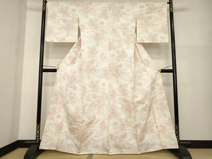 平和屋着物▽上質な紬 単衣 流水花籬文 正絹 逸品 未使用 AABG9307ck