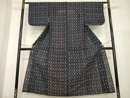 平和屋着物●久留米絣　単衣　菱繋ぎ　綿　逸品　AABG9309ck