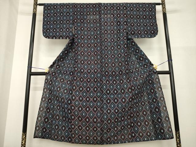 平和屋着物●久留米絣　単衣　菱繋ぎ　綿　逸品　AABG9309ck