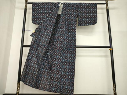 平和屋着物●久留米絣　単衣　菱繋ぎ　綿　逸品　AABG9309ck