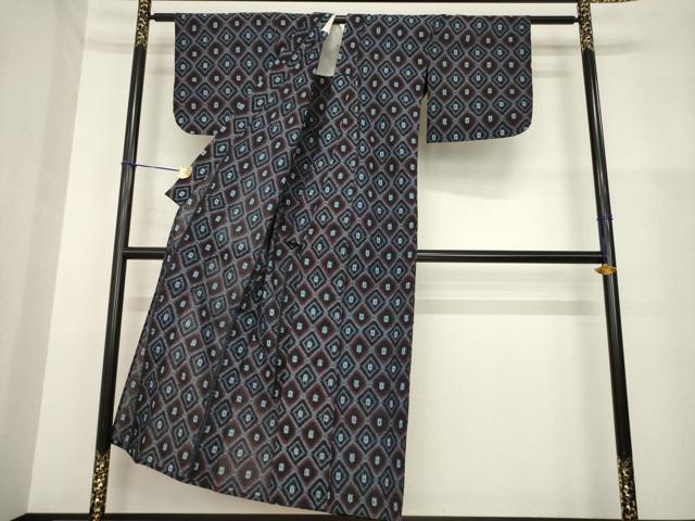 平和屋着物●久留米絣　単衣　菱繋ぎ　綿　逸品　AABG9309ck