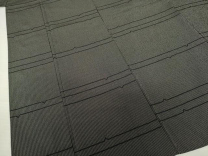 平和屋着物▽本塩沢 単衣 横段文 黒地 正絹 逸品 AABG9314ck