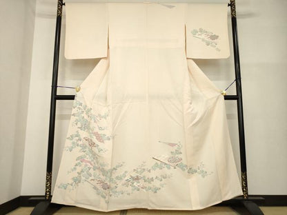 平和屋着物▽訪問着 単衣 友禅 扇面花文 正絹 逸品 AABG9315ck