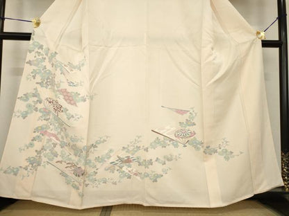 平和屋着物▽訪問着 単衣 友禅 扇面花文 正絹 逸品 AABG9315ck
