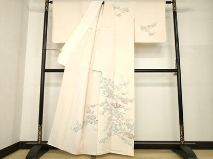 平和屋着物▽訪問着 単衣 友禅 扇面花文 正絹 逸品 AABG9315ck
