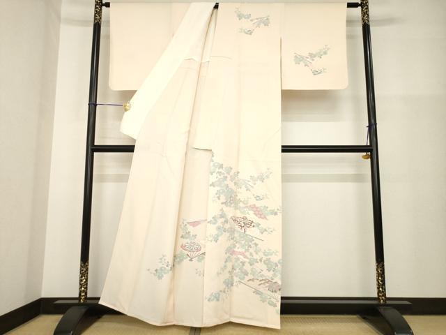 平和屋着物▽訪問着 単衣 友禅 扇面花文 正絹 逸品 AABG9315ck