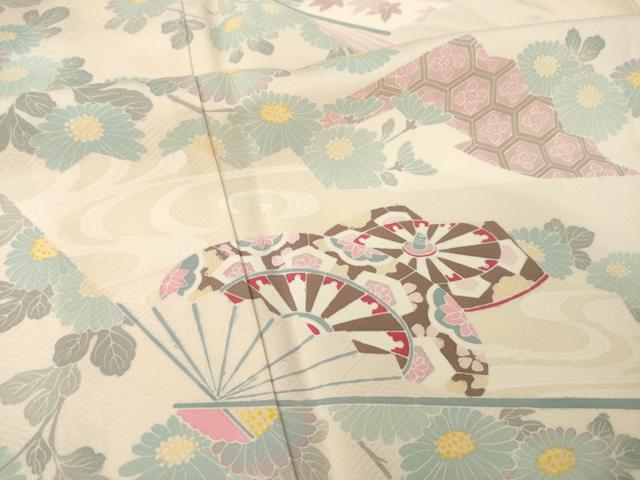 平和屋着物▽訪問着 単衣 友禅 扇面花文 正絹 逸品 AABG9315ck
