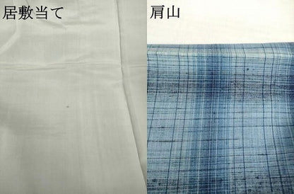 平和屋着物▽信州飯田 広瀬正藍紬 広瀬志一 単衣 格子 反端付き 正絹 逸品 AABG9316ck