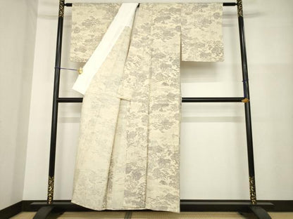 平和屋着物▽上質な小紋　単衣　紬地　風景文　正絹　逸品　AABG9317ck