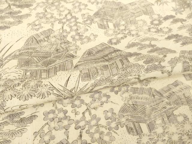 平和屋着物▽上質な小紋　単衣　紬地　風景文　正絹　逸品　AABG9317ck