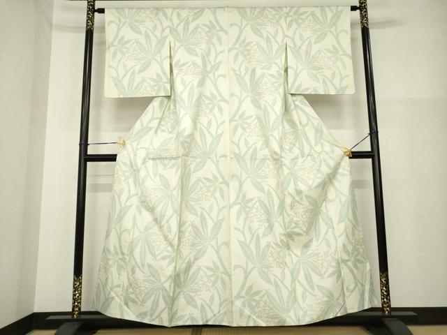平和屋着物▽本場大島紬　単衣　枝葉文　正絹　逸品　AABG9319ck