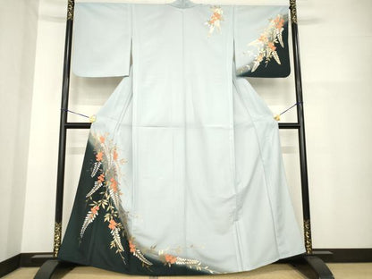 平和屋着物▽訪問着 単衣 枝花文 暈し染め 金彩 洗える着物 AABG9320ck
