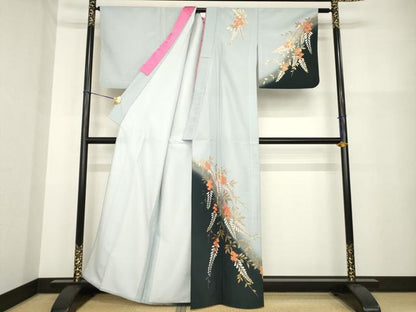 平和屋着物▽訪問着 単衣 枝花文 暈し染め 金彩 洗える着物 AABG9320ck