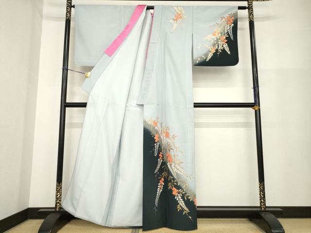 平和屋着物▽訪問着 単衣 枝花文 暈し染め 金彩 洗える着物 AABG9320ck