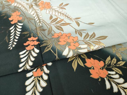 平和屋着物▽訪問着 単衣 枝花文 暈し染め 金彩 洗える着物 AABG9320ck