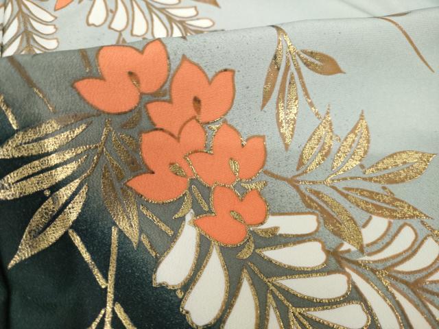 平和屋着物▽訪問着 単衣 枝花文 暈し染め 金彩 洗える着物 AABG9320ck