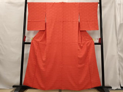 平和屋着物■上質な色無地 向い鶴地紋 紅緋色 正絹 逸品 AABG9325st