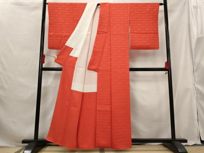 平和屋着物■上質な色無地 向い鶴地紋 紅緋色 正絹 逸品 AABG9325st