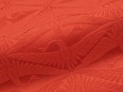 平和屋着物■上質な色無地 向い鶴地紋 紅緋色 正絹 逸品 AABG9325st