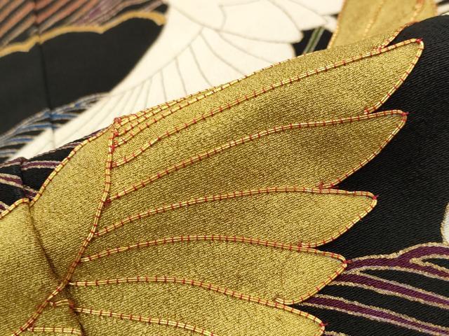 平和屋着物■豪華黒留袖 駒刺繍 流水飛鶴文 金彩 正絹 逸品 AABG9331st