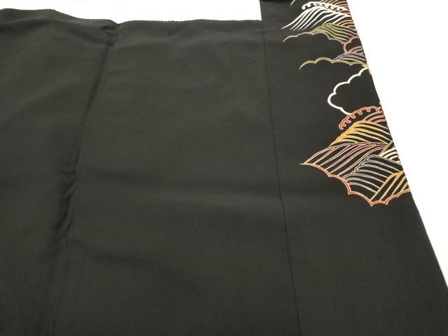 平和屋着物■豪華黒留袖 駒刺繍 流水飛鶴文 金彩 正絹 逸品 AABG9331st