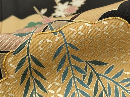 平和屋着物■豪華黒留袖　作家物　駒刺繍　風景草花文　暈し染め　金彩　正絹　逸品　AABG9371st