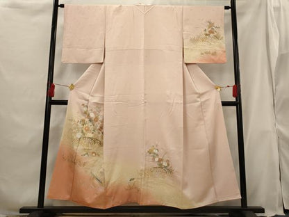 平和屋着物■訪問着 駒刺繍 花鳥文 暈し染め 金銀彩 正絹 逸品 AABG9385st