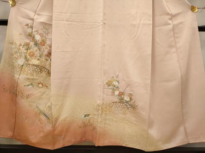 平和屋着物■訪問着 駒刺繍 花鳥文 暈し染め 金銀彩 正絹 逸品 AABG9385st
