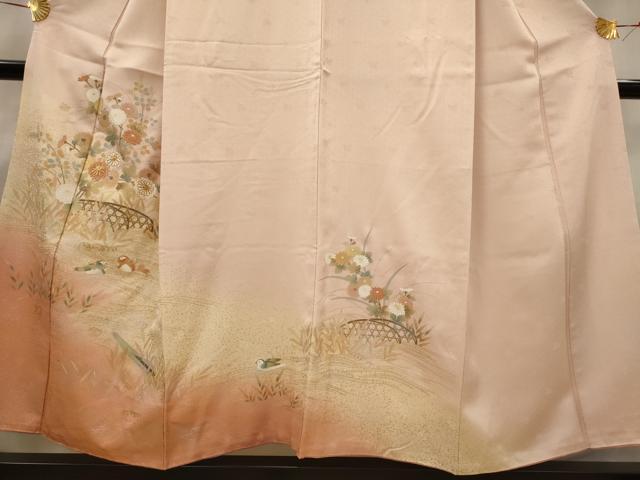 平和屋着物■訪問着 駒刺繍 花鳥文 暈し染め 金銀彩 正絹 逸品 AABG9385st