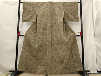 平和屋着物■上質な小紋　紬地　更紗花文　三越扱い　正絹　逸品　AABG9387st