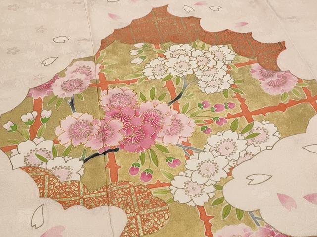 平和屋着物■訪問着 駒刺繍 桜 金彩 三越扱い 正絹 逸品 AABG9390st