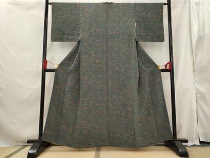 平和屋着物■上質な小紋 風景花文 正絹 逸品 AABG9404st