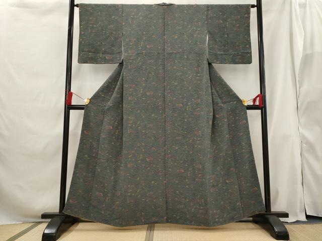 平和屋着物■上質な小紋 風景花文 正絹 逸品 AABG9404st