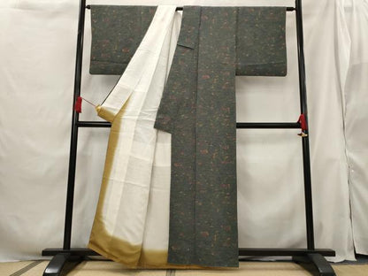 平和屋着物■上質な小紋 風景花文 正絹 逸品 AABG9404st