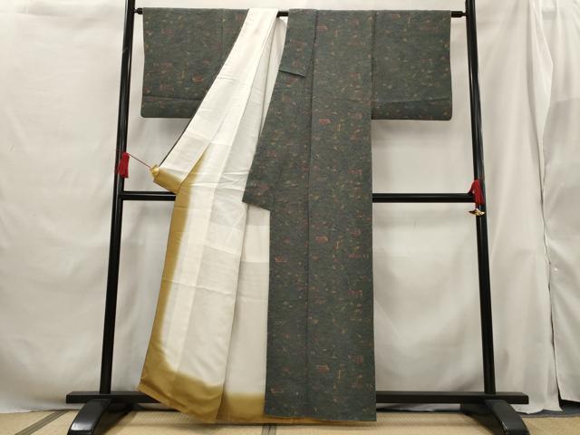 平和屋着物■上質な小紋 風景花文 正絹 逸品 AABG9404st
