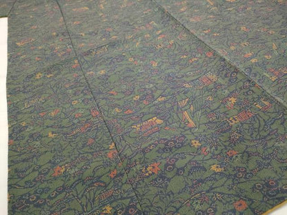 平和屋着物■上質な小紋 風景花文 正絹 逸品 AABG9404st