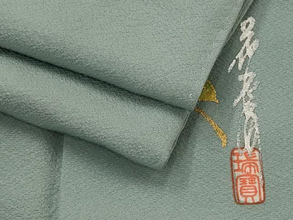 平和屋着物■本草木染作家　瑞鳳　色無地　紋意匠　湊鼠色　金彩　正絹　逸品　AABG9410st
