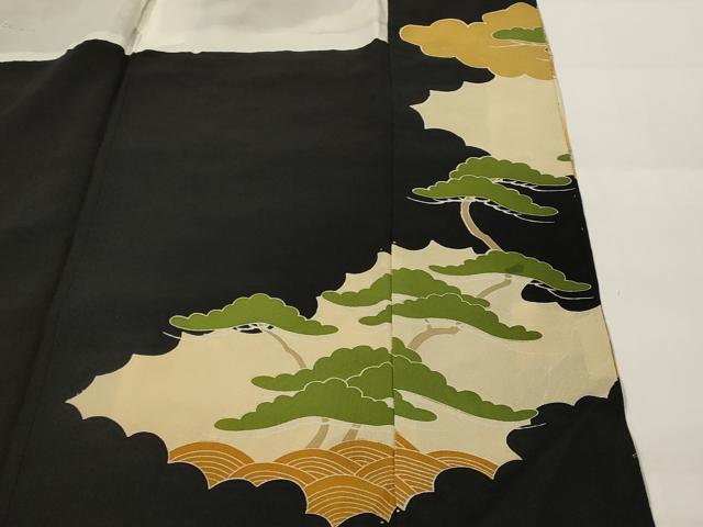 平和屋着物■豪華黒留袖　駒刺繍　笠松文　金彩　金銀糸　正絹　逸品　AABG9412st