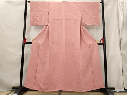 平和屋着物■上質な色無地 幾何学地紋 薄紅色 正絹 逸品 AABG9424st