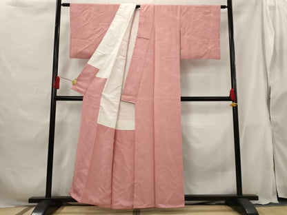 平和屋着物■上質な色無地 幾何学地紋 薄紅色 正絹 逸品 AABG9424st