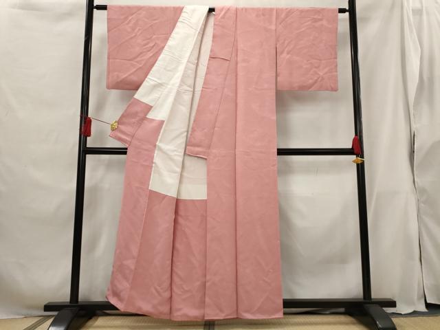平和屋着物■上質な色無地 幾何学地紋 薄紅色 正絹 逸品 AABG9424st