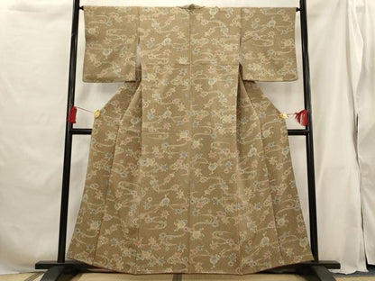 平和屋着物■上質な小紋 流水花文 鬼しぼ縮緬 正絹 逸品 AABG9431st