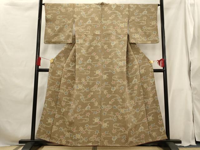 平和屋着物■上質な小紋 流水花文 鬼しぼ縮緬 正絹 逸品 AABG9431st