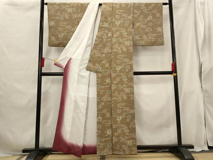 平和屋着物■上質な小紋 流水花文 鬼しぼ縮緬 正絹 逸品 AABG9431st