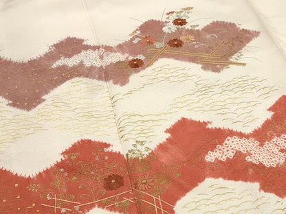 平和屋着物■訪問着 刺繍 草花文 金糸 金彩 正絹 逸品 AABG9442st