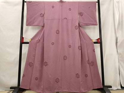 平和屋着物■上質な色無地 亀甲地紋 浅蘇芳色 正絹 逸品 AABG9445st